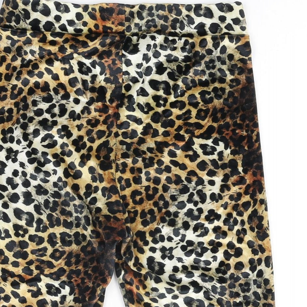 Collusion Womens Beige Animal Print Polyester Biker Shorts Size 8 L7.5 in Regular Pull On