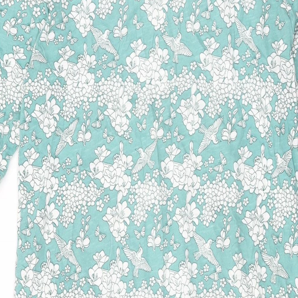 M&Co Womens Green Floral Cotton Shift Size 12 Round Neck Pullover