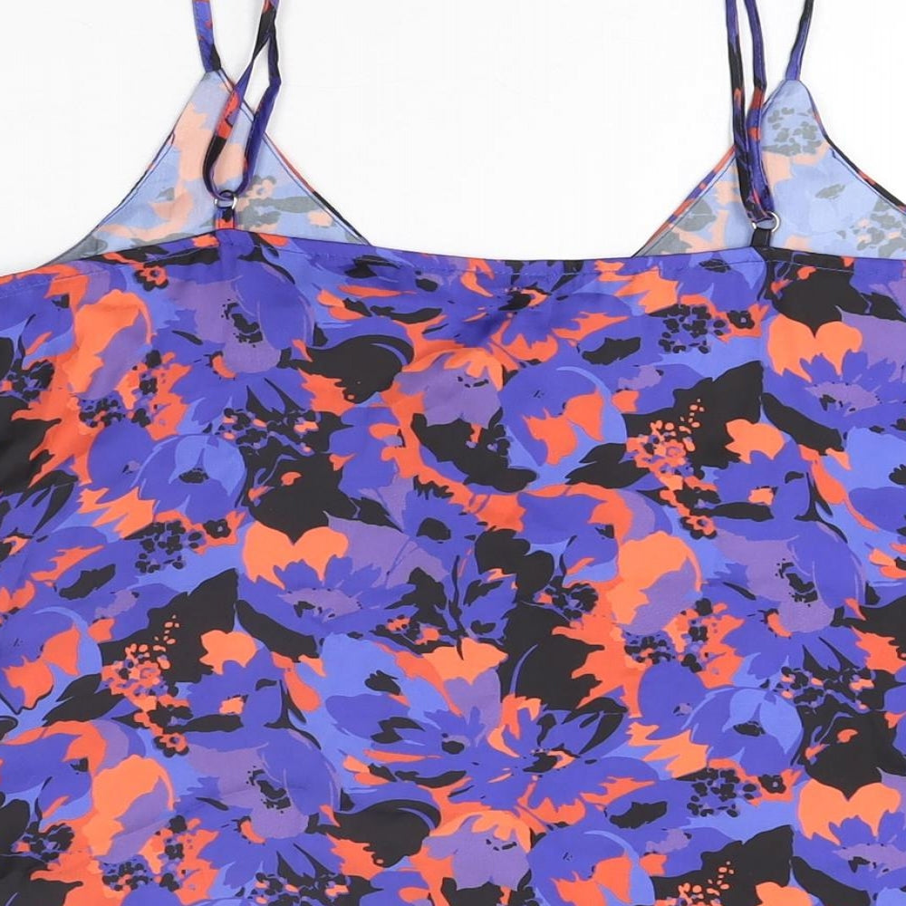 River Island Womens Blue Floral Polyester Camisole T-Shirt Size 10 V-Neck