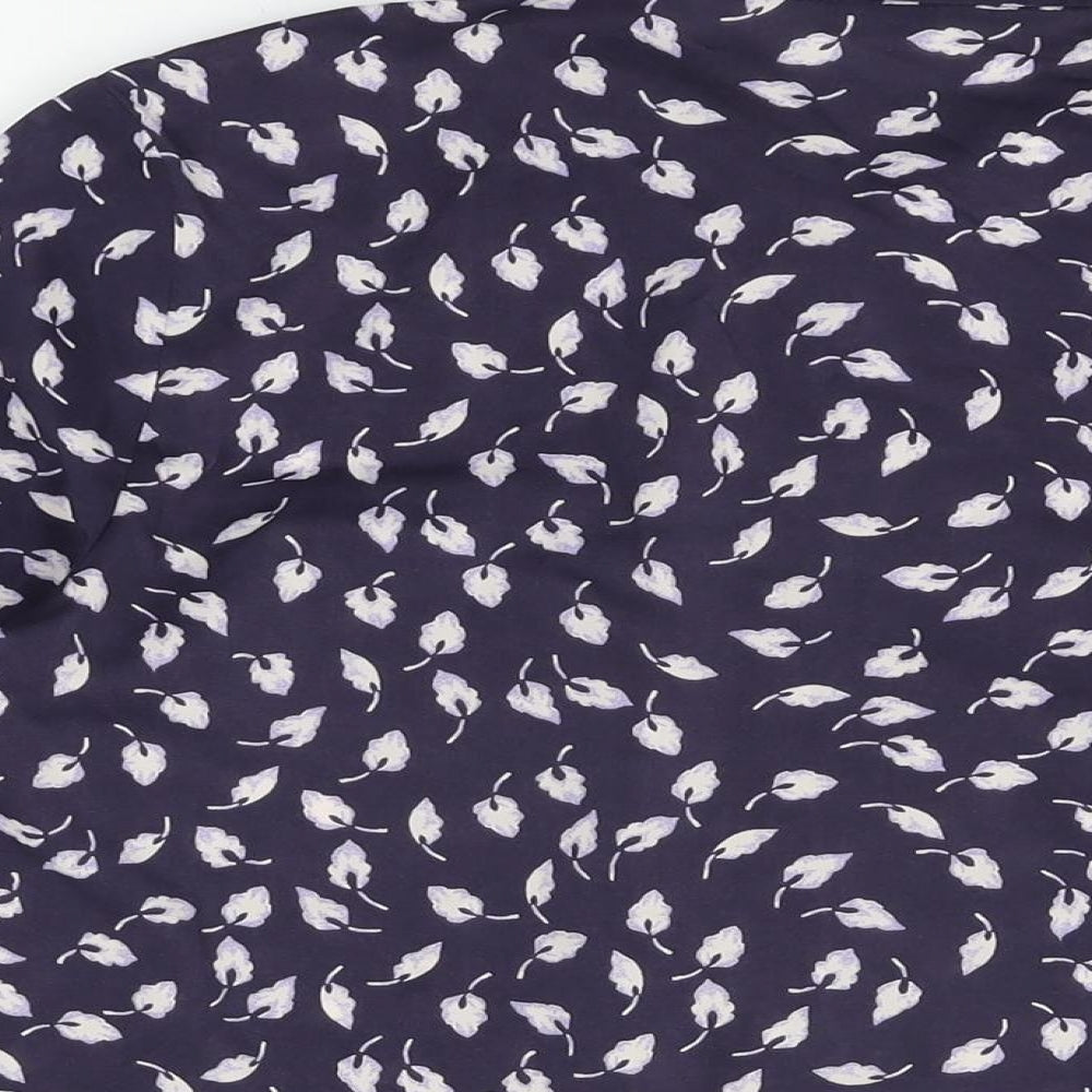 Marks & Spencer Womens Blue Geometric Polyester Basic Button-Up Size 14 Collared