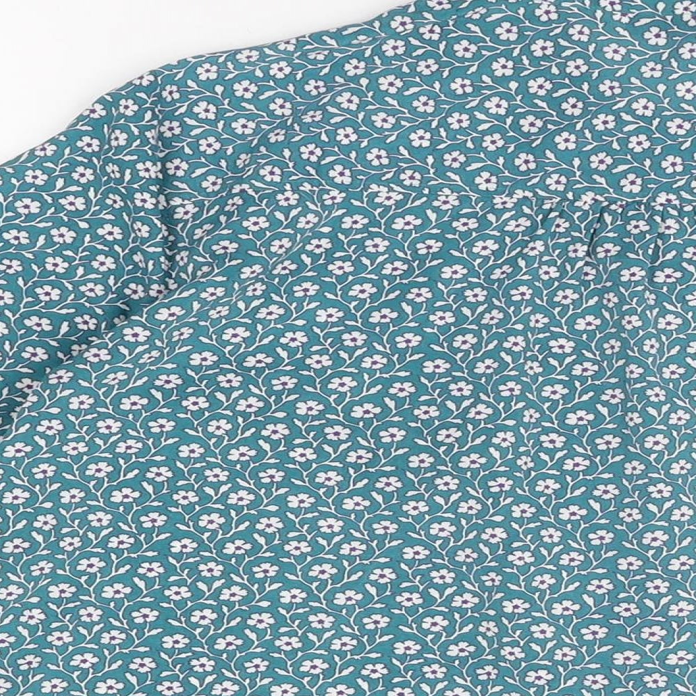 Marks & Spencer Womens Blue Floral Polyester Basic Button-Up Size 14 Collared