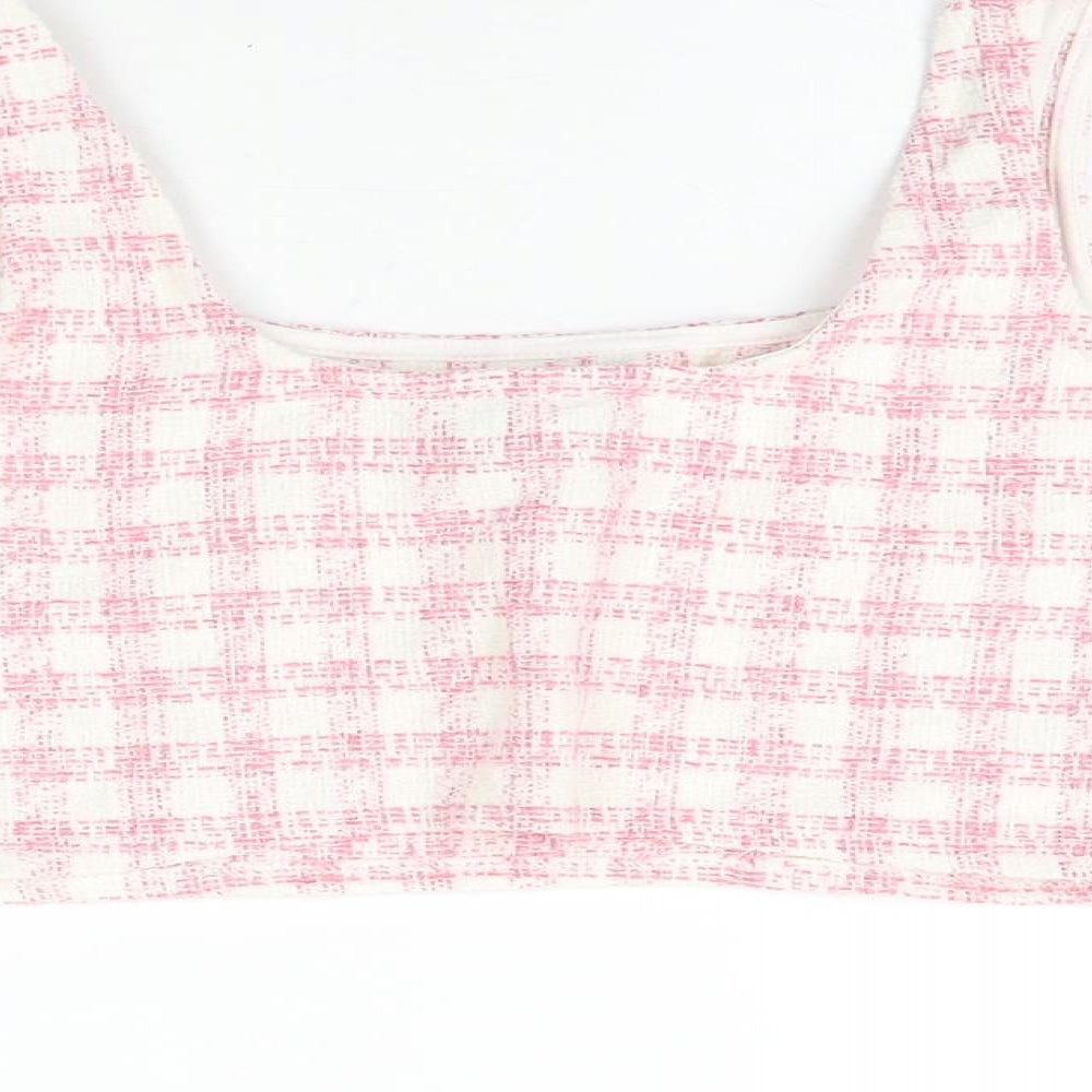 ASOS Womens Pink Geometric Polyester Cropped T-Shirt Size 8 Square Neck