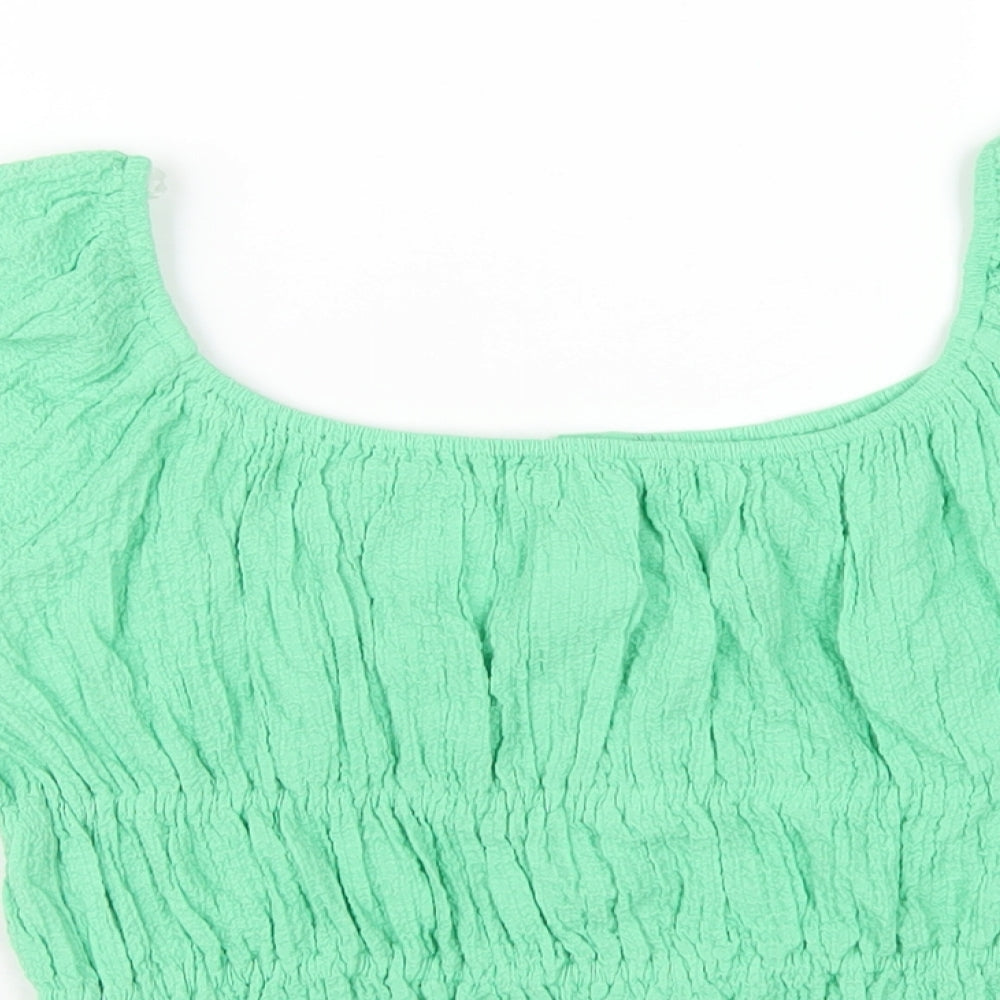 Marks and Spencer Girls Green Vinyl Basic T-Shirt Size 13-14 Years Scoop Neck Pullover