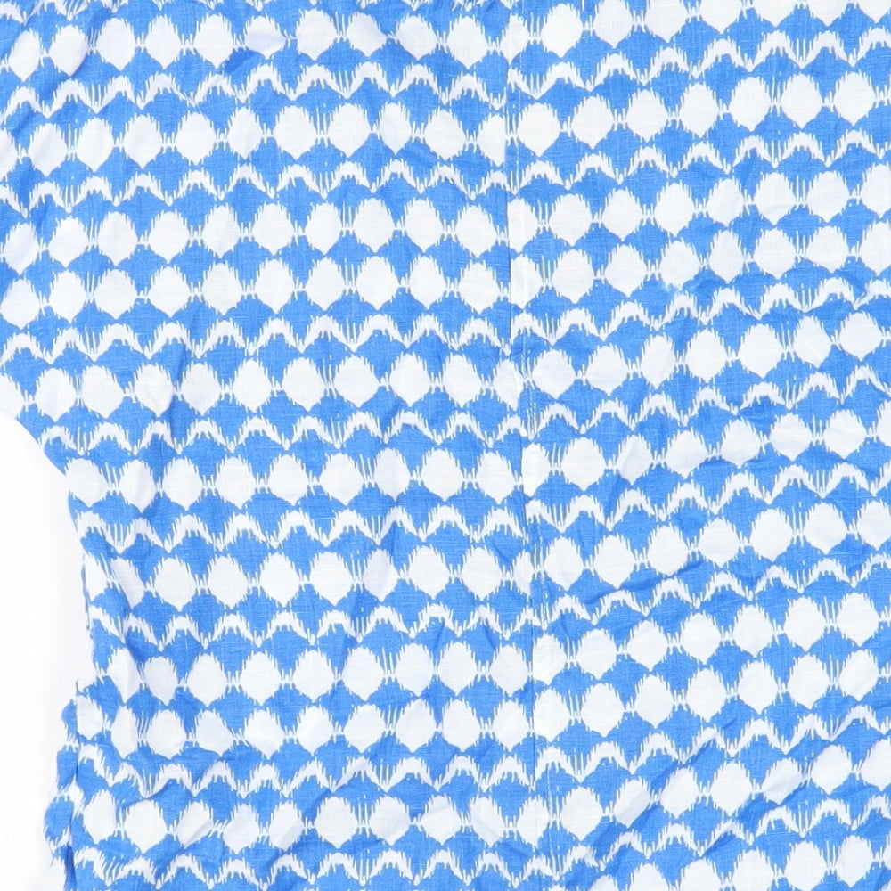 Marks & Spencer Womens Blue Geometric Linen Basic T-Shirt Size 6 V-Neck