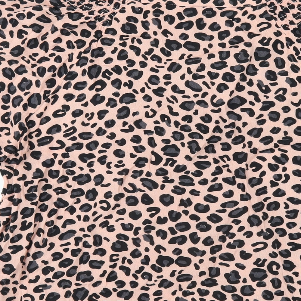 Monsoon Womens Pink Animal Print Polyester Basic T-Shirt Size S V-Neck