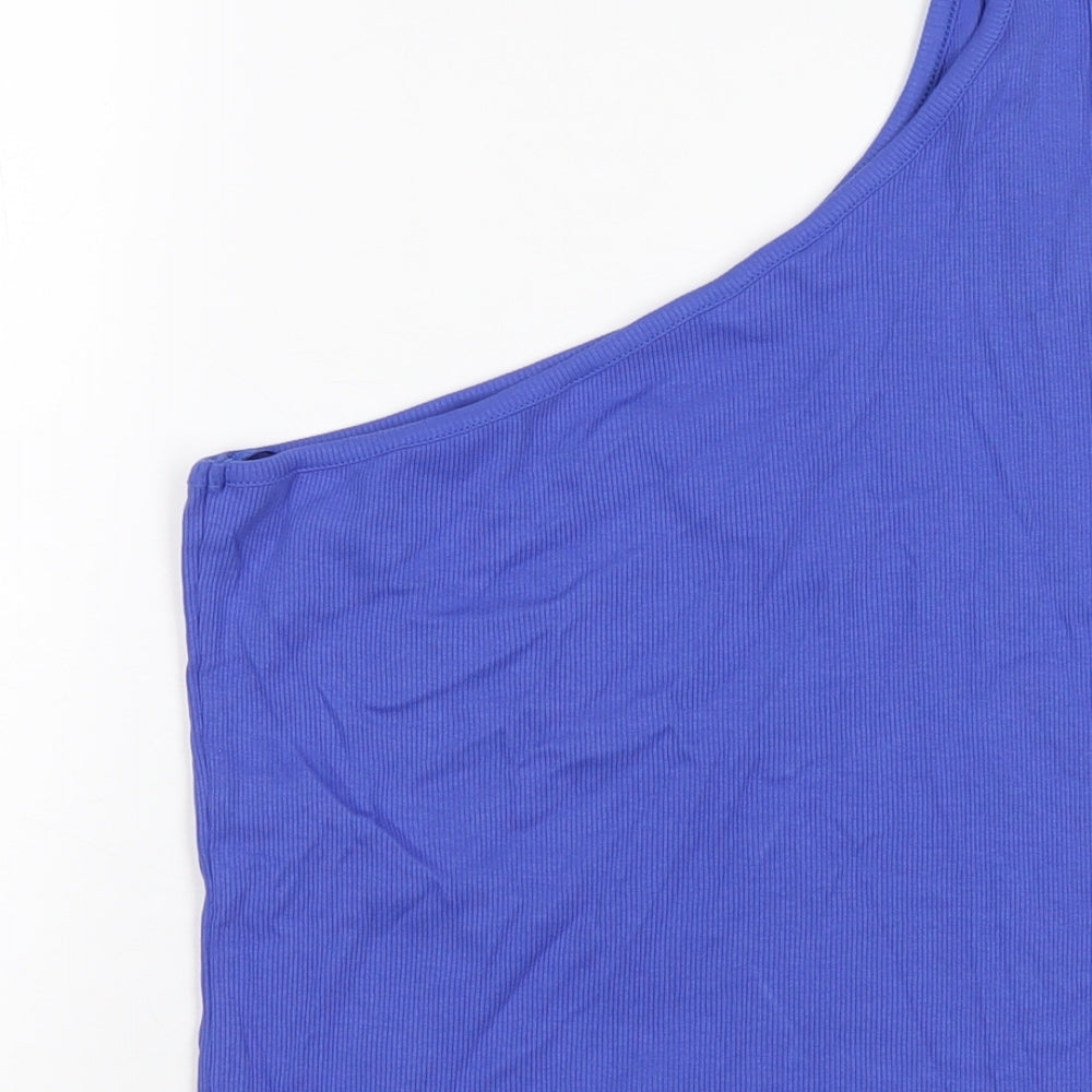 Marks & Spencer Womens Blue Cotton Basic Tank Size 16 One Shoulder