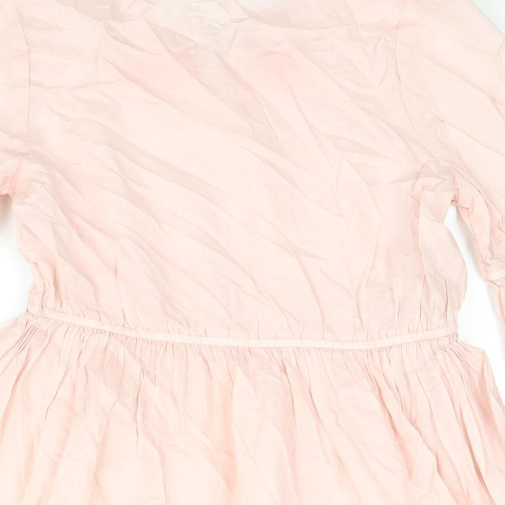 Marks & Spencer Girls Pink Cotton A-Line Size 11-12 Years Round Neck Pullover - Embroidered Tassle