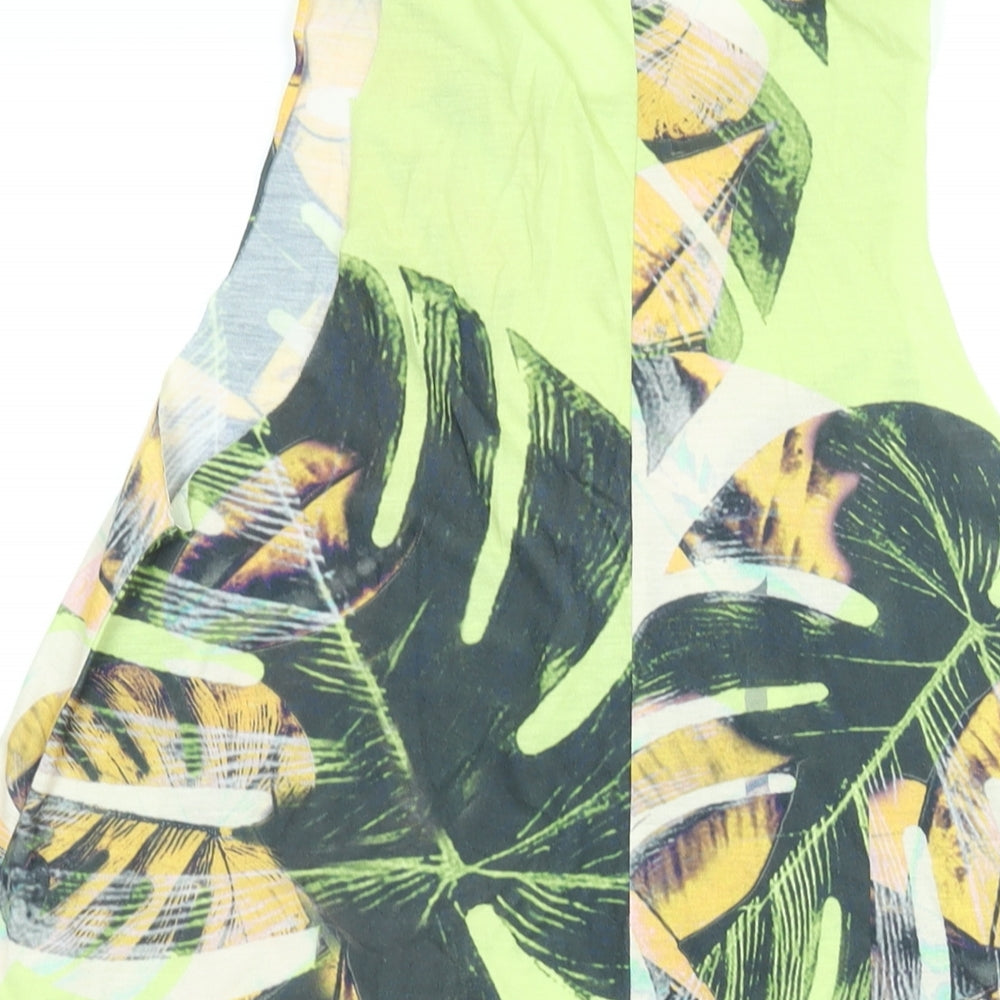 River Island Womens Multicoloured Herringbone Polyester Tank Dress Size 10 Scoop Neck Pullover - Leaf Print