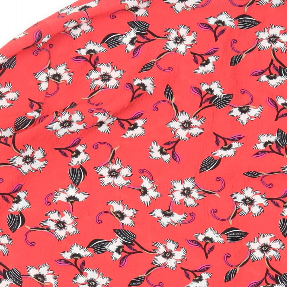 NEXT Womens Red Floral Polyester Basic Button-Up Size 18 Collared