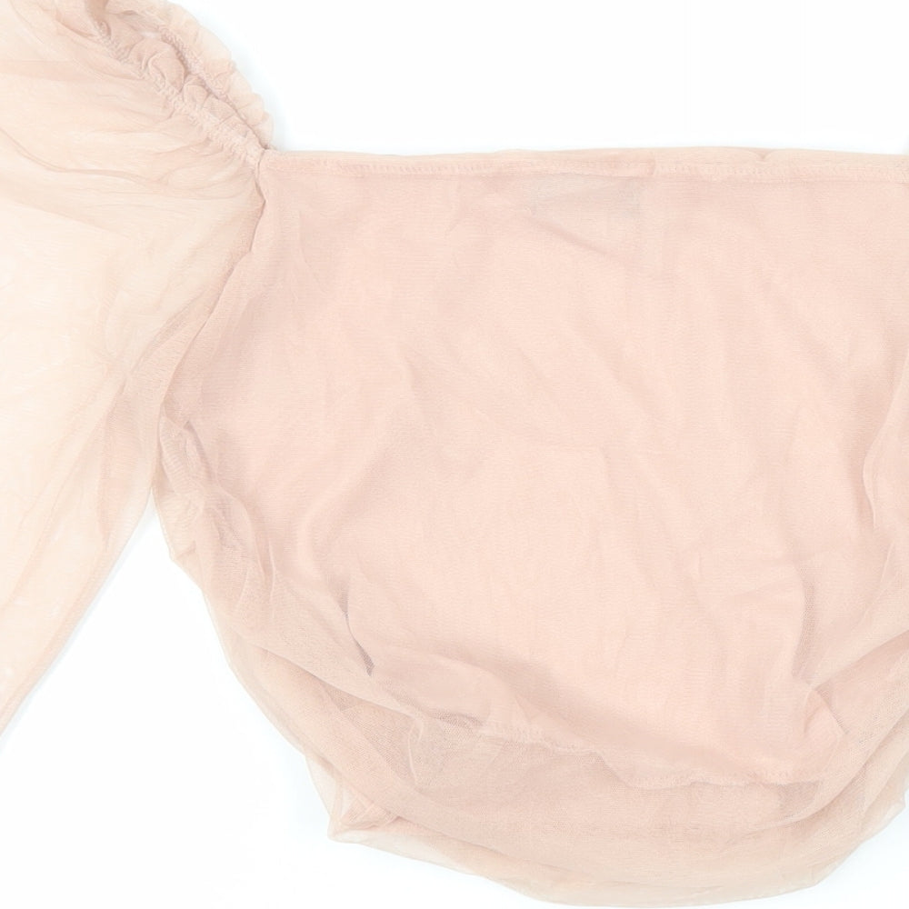 PRETTYLITTLETHING Womens Pink Polyester Cropped Blouse Size 8 Square Neck