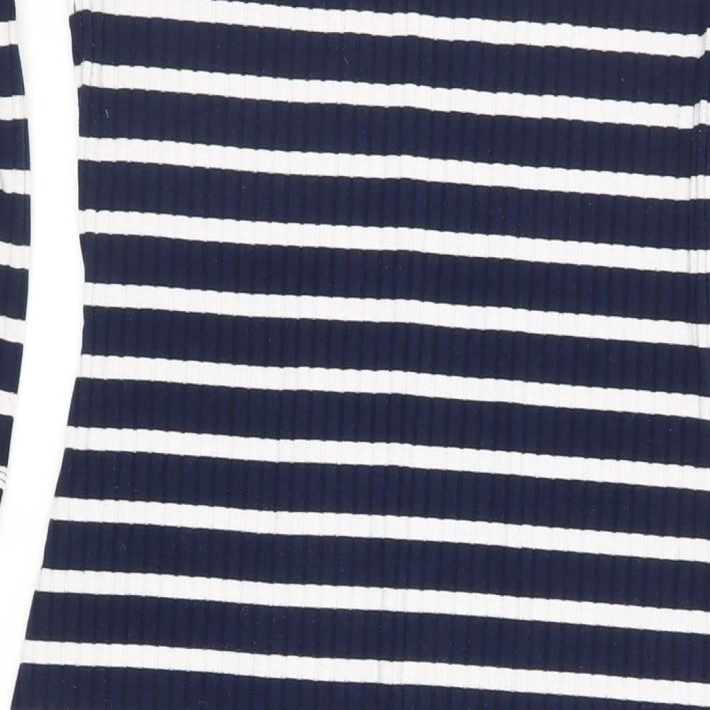 Very Womens Blue Striped Polyester Bodycon Size 14 Boat Neck Pullover - Ribbed