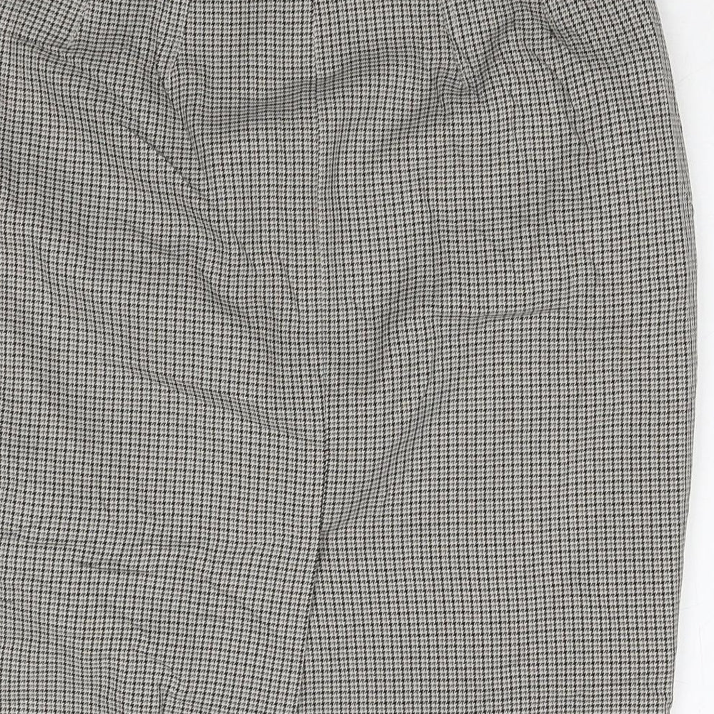 Marks & Spencer Womens Beige Check Polyester A-Line Skirt Size 10 Zip