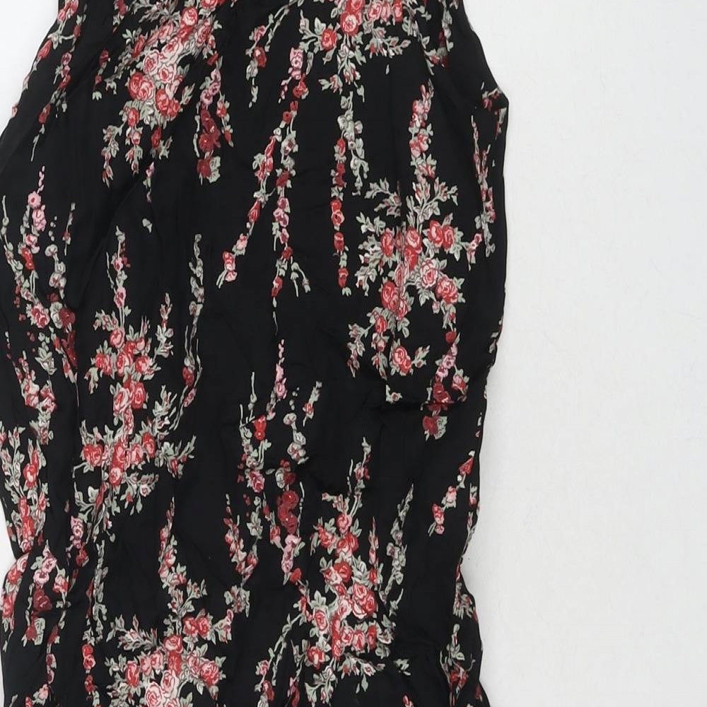 River Island Womens Black Floral Viscose Tunic Blouse Size 8 Round Neck
