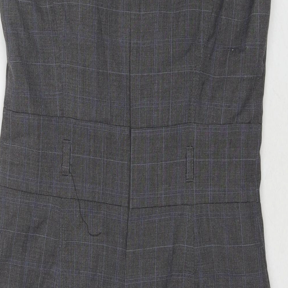 Et Vous Womens Grey Check Polyester A-Line Size 10 Boat Neck Zip