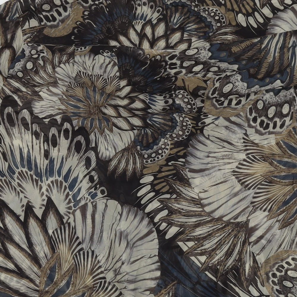 Artigiano Womens Brown Floral Polyester Basic Button-Up Size 14 Collared
