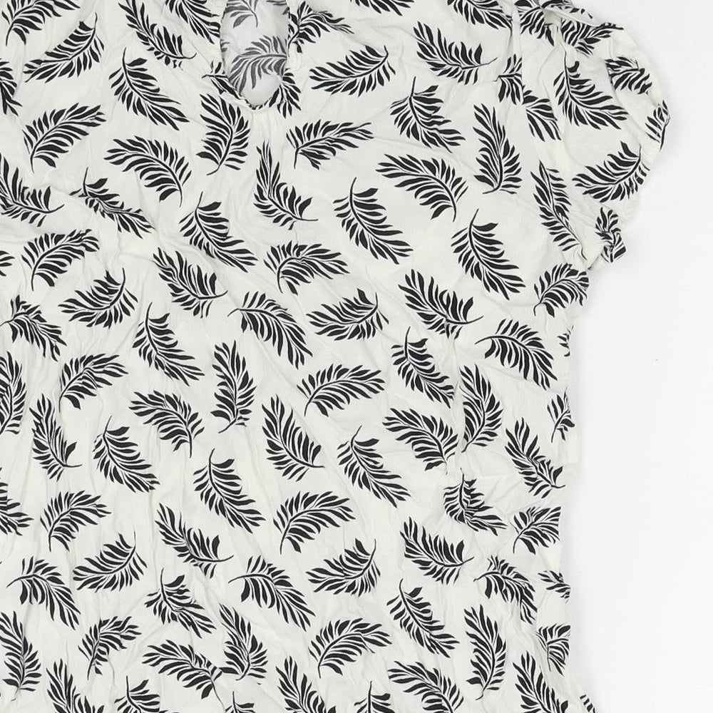 H&M Womens White Floral Viscose Basic Blouse Size 6 Round Neck