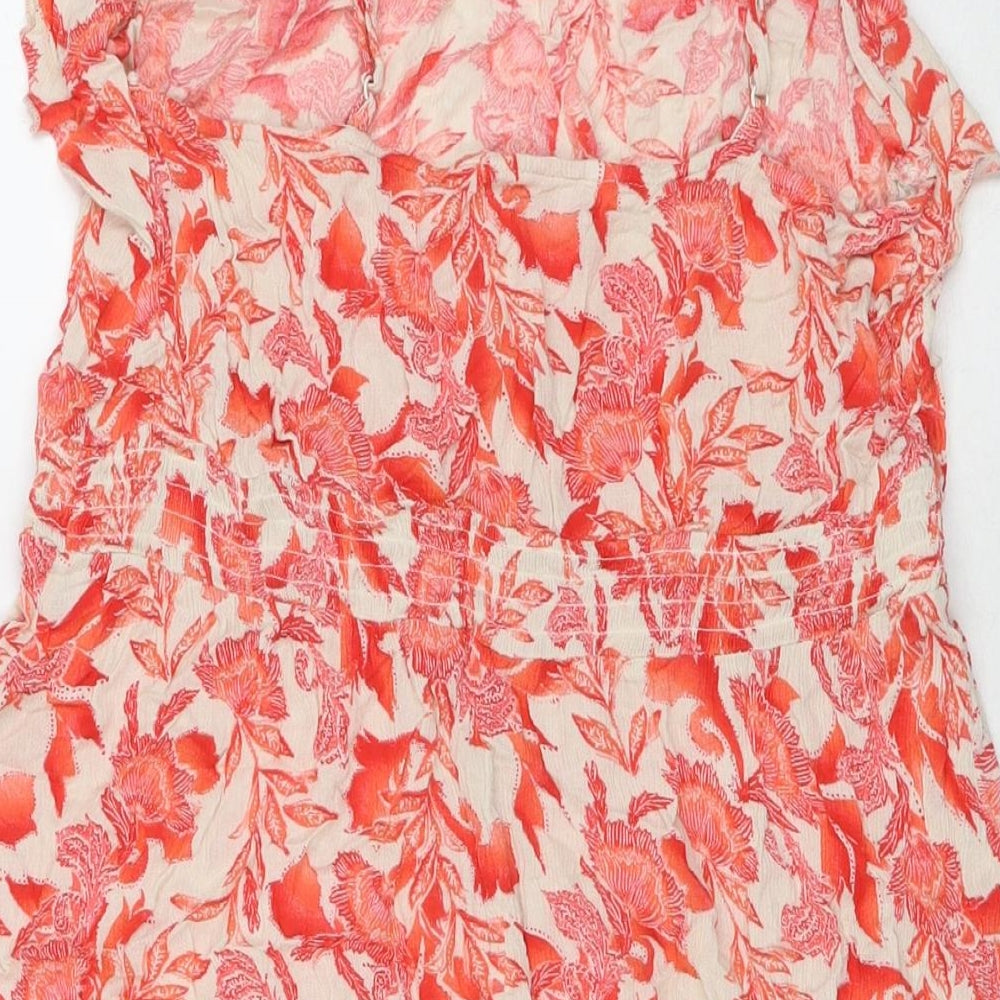 Debenhams Womens Red Floral Viscose Tank Dress Size M V-Neck Pullover