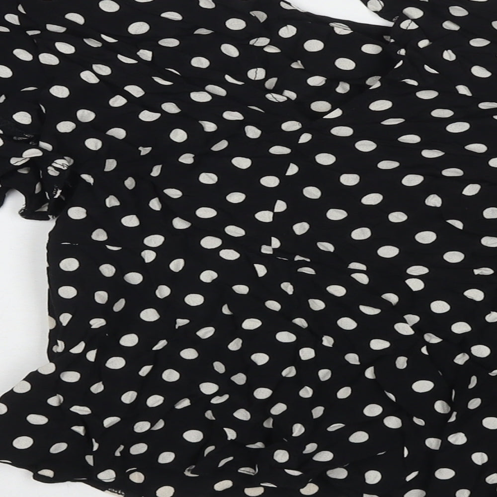 New Look Womens Black Polka Dot Viscose Basic Blouse Size 8 Round Neck