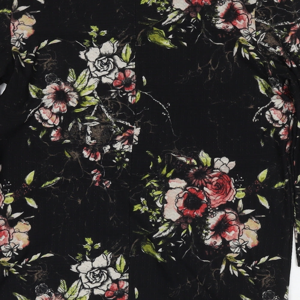NEXT Womens Black Floral Viscose Basic T-Shirt Size 6 Round Neck