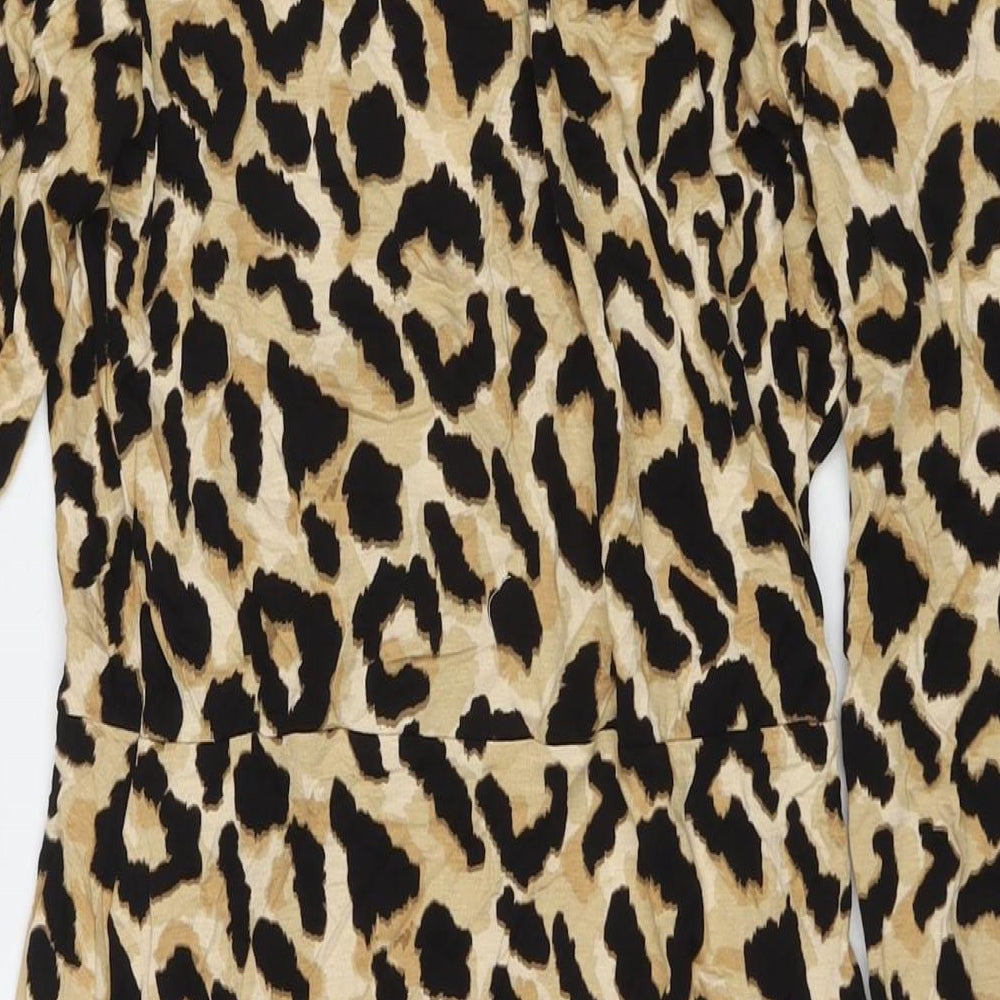 New Look Womens Beige Animal Print Viscose A-Line Size 14 Collared Pullover - Leopard Print