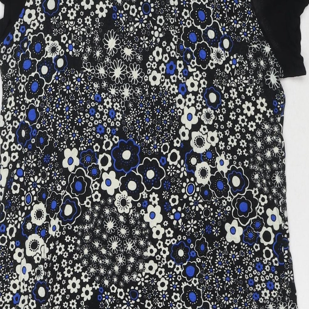 Miss Selfridge Womens Black Floral Viscose A-Line Size 12 Round Neck Pullover