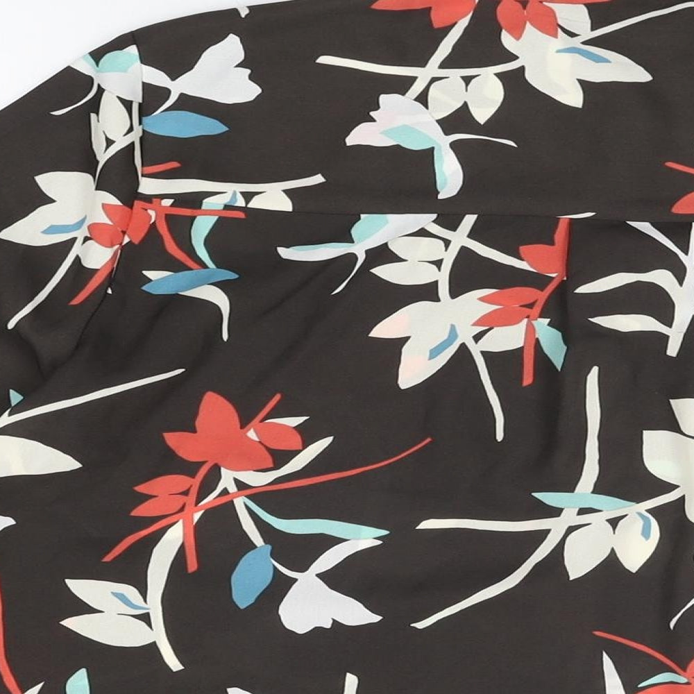 Marks & Spencer Womens Brown Floral Polyester Basic Blouse Size 12 Collared