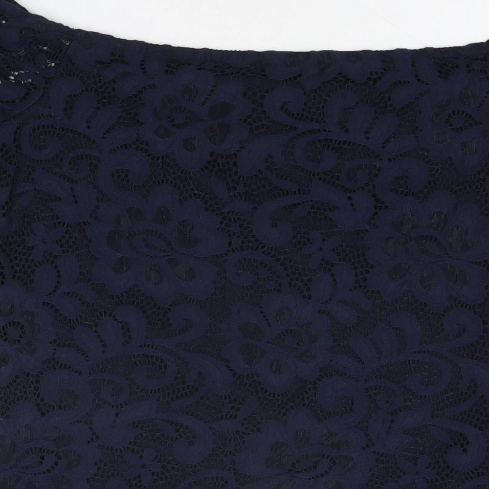 Dorothy Perkins Womens Blue Floral Nylon Basic T-Shirt Size 10 Off the Shoulder