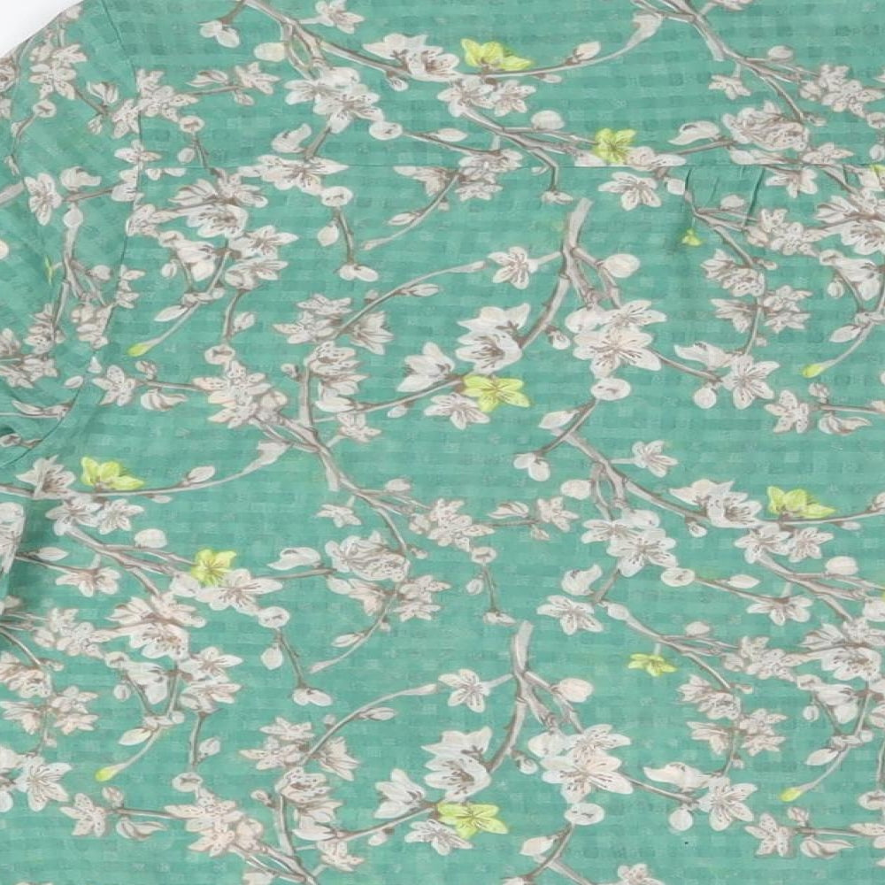 NEXT Womens Green Floral Polyester Basic Button-Up Size 14 Collared