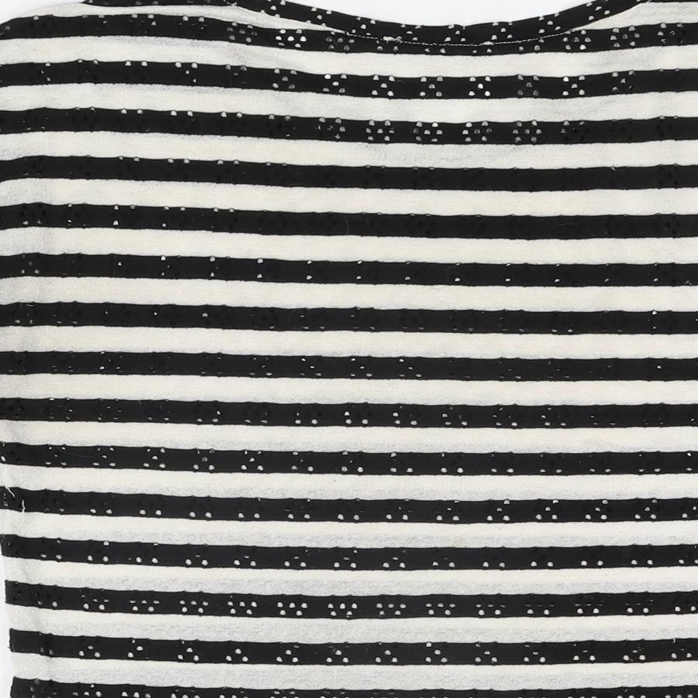 Oasis Womens Ivory Striped Polyester Basic T-Shirt Size S Round Neck