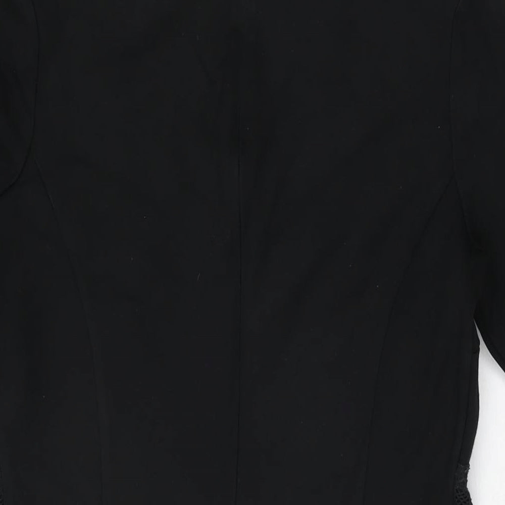 Warehouse Womens Black Floral Cotton A-Line Size 14 Round Neck Zip