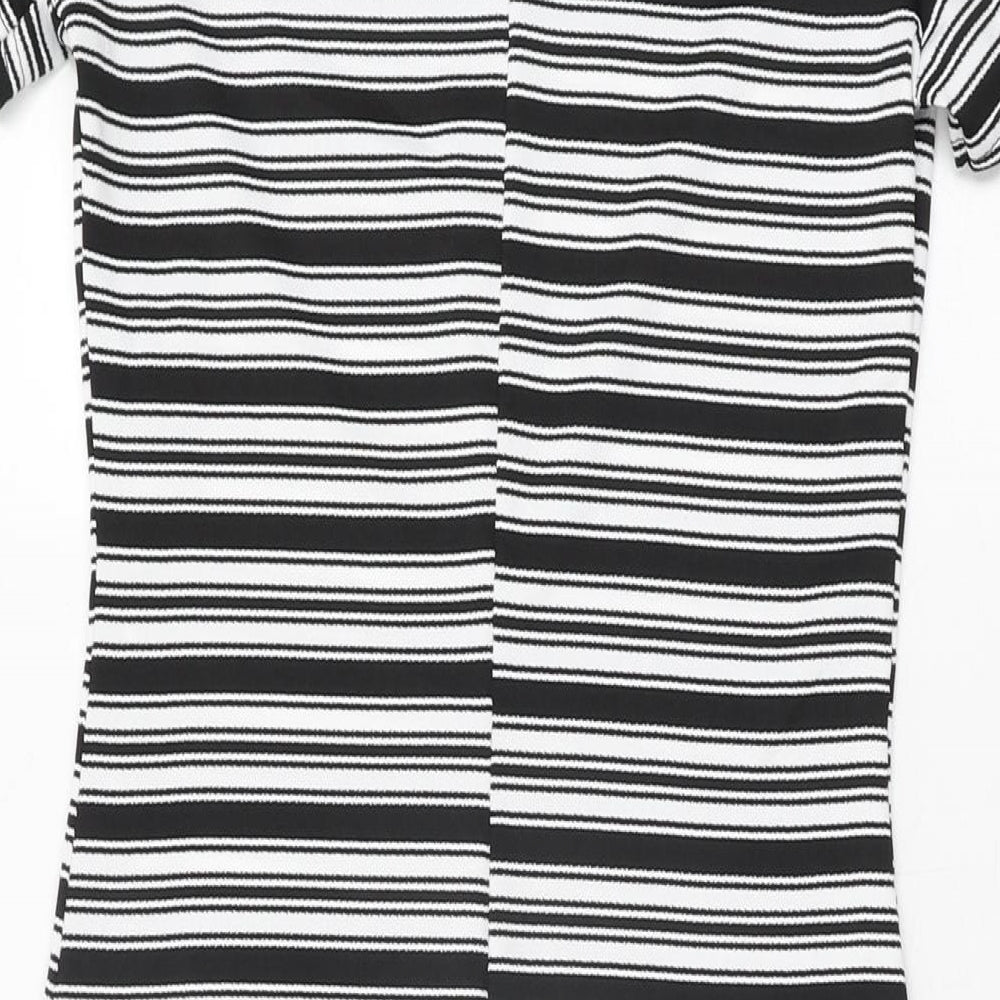 I SAW IT FIRST Womens White Striped Polyester Bodycon Size 8 Round Neck Pullover