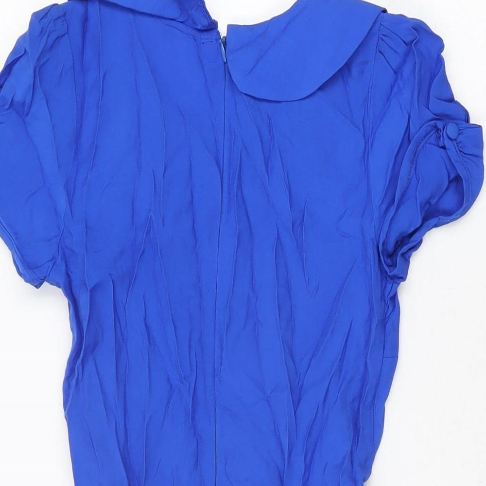 New Look Womens Blue Viscose Skater Dress Size 6 Collared Zip
