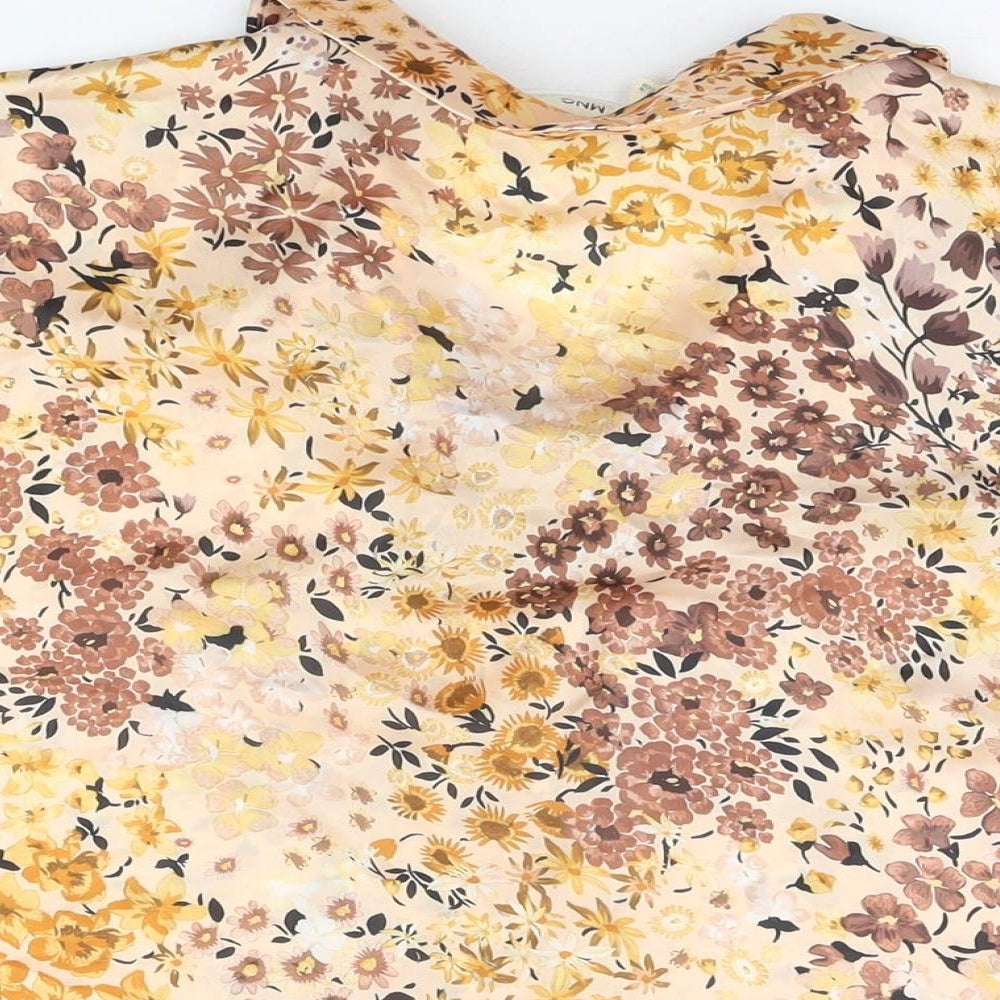 Mango Womens Beige Floral Polyester Basic Button-Up Size M Collared