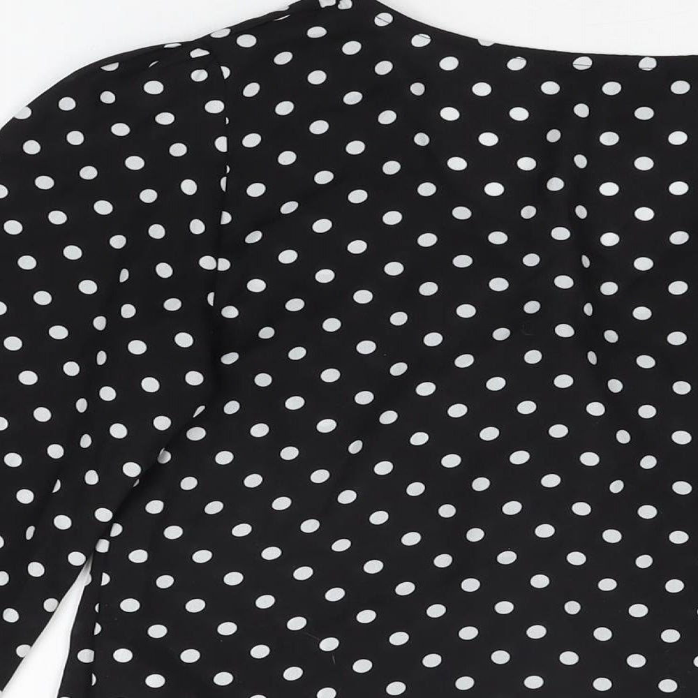 New Look Womens Black Polka Dot Polyester Basic Button-Up Size 8 V-Neck