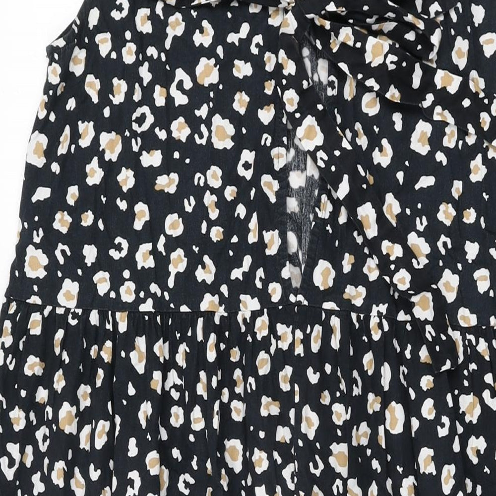 ASOS Womens Black Animal Print Cotton Shift Size 12 Round Neck Tie