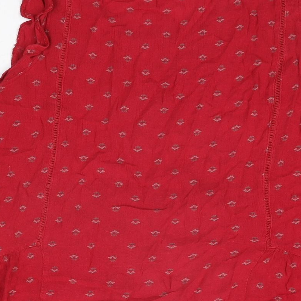 NEXT Womens Red Geometric Viscose Basic T-Shirt Size 6 Round Neck