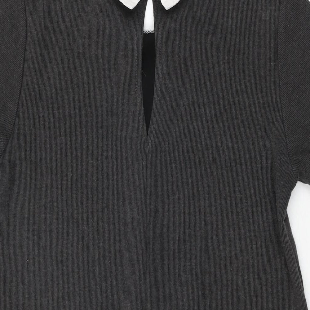 Mango Womens Grey Floral Polyester Shift Size XS Collared Button