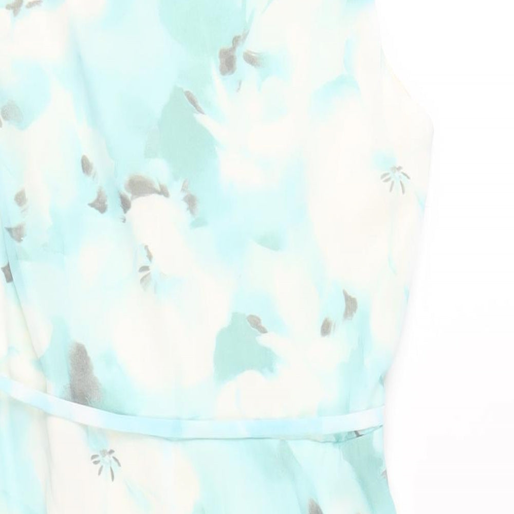 M&Co Womens Blue Floral Polyester A-Line Size 12 V-Neck Zip