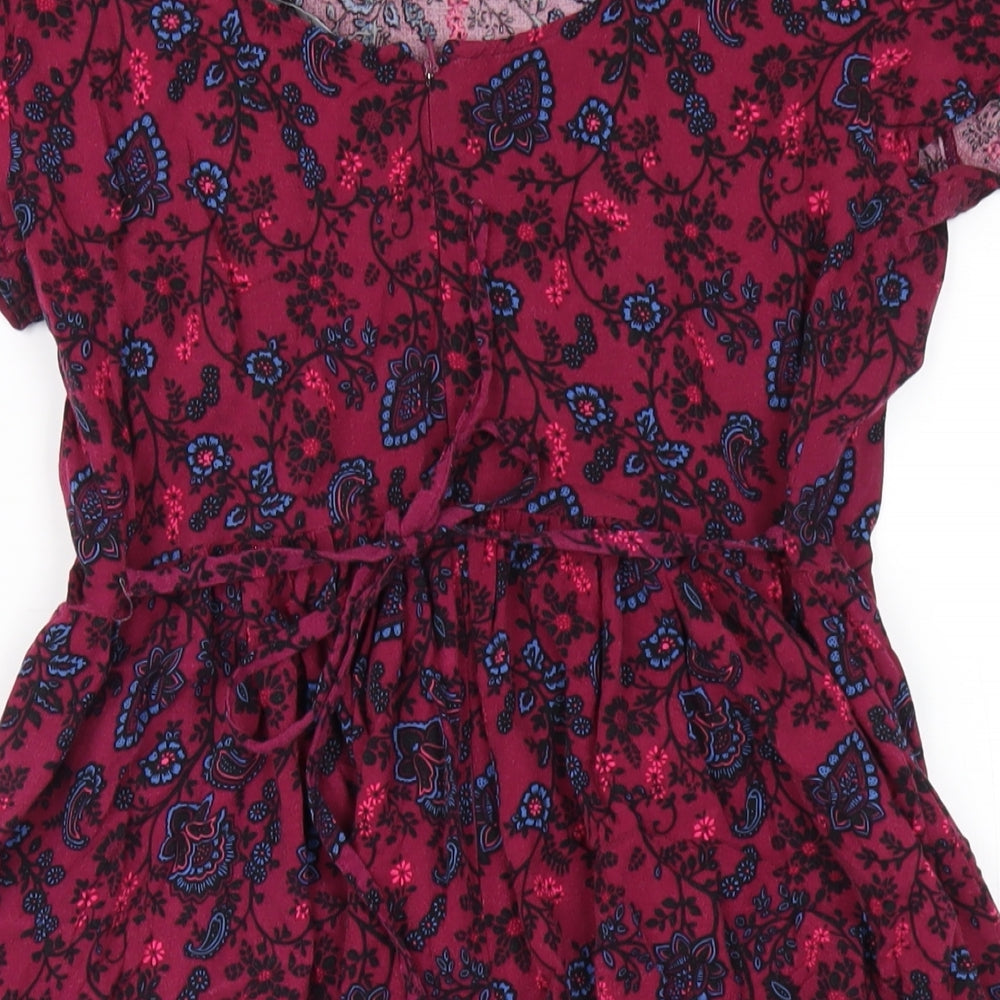 New Look Womens Pink Geometric Viscose A-Line Size 10 Scoop Neck Zip