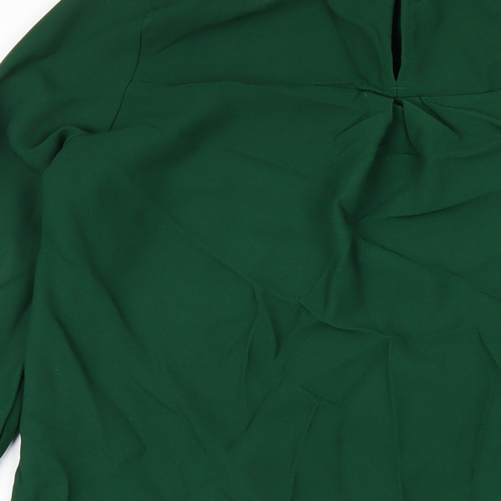 H&M Womens Green Polyester A-Line Size 8 Round Neck Button
