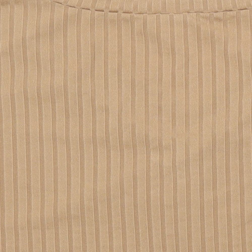 ROMWE Womens Brown Herringbone Polyester Cropped T-Shirt Size XS Sweetheart