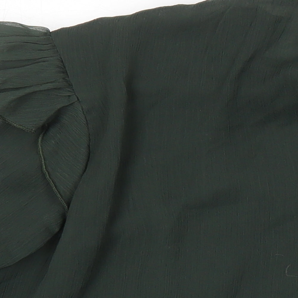 H&M Womens Green Herringbone Polyester Tunic Blouse Size 40 Collared