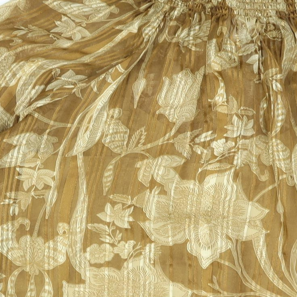 Marks & Spencer Womens Brown Floral Polyester Basic Blouse Size 10 Mock Neck - Frill Keyhole Neck