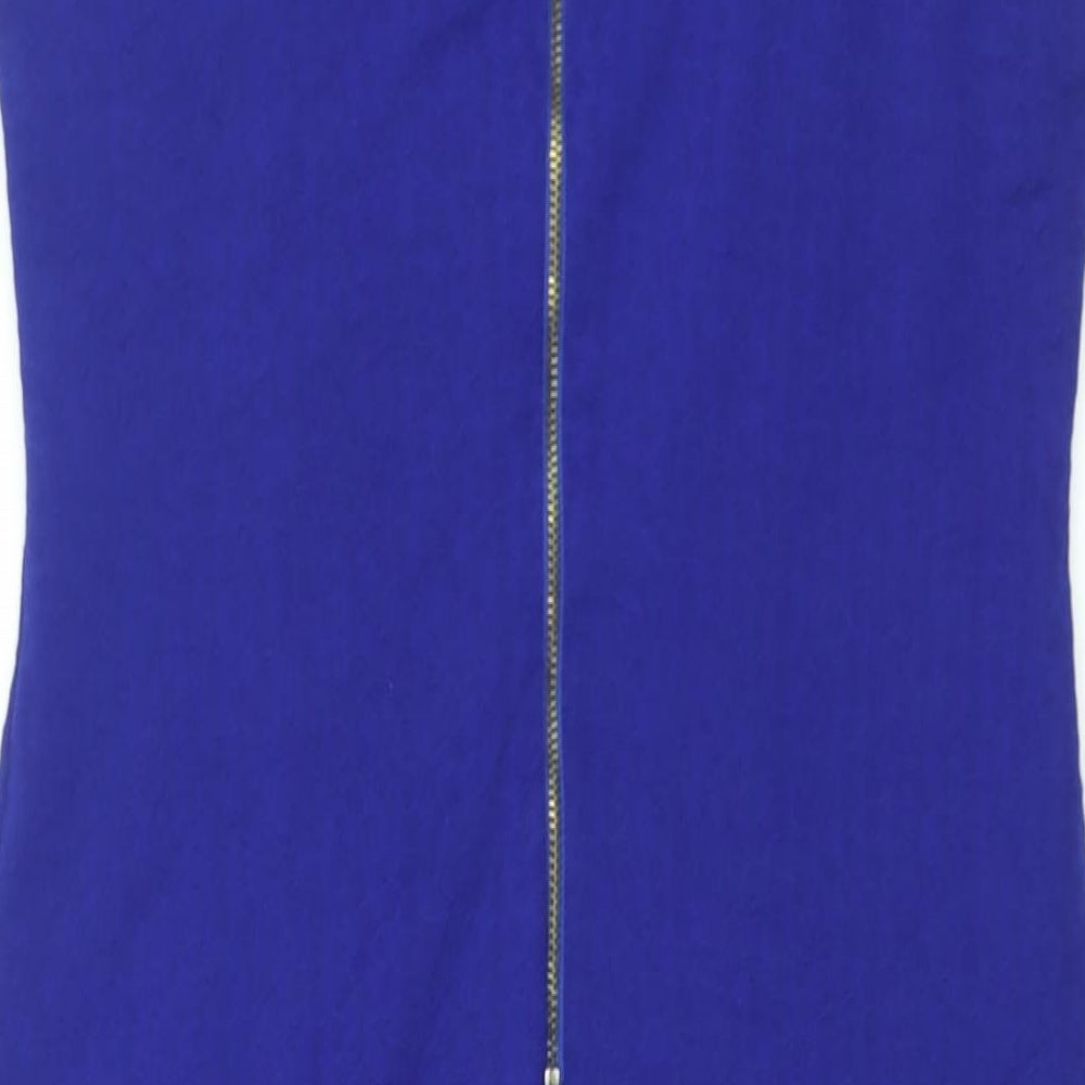 Julien Macdonald Womens Blue Polyester Shift Size 14 Round Neck Zip