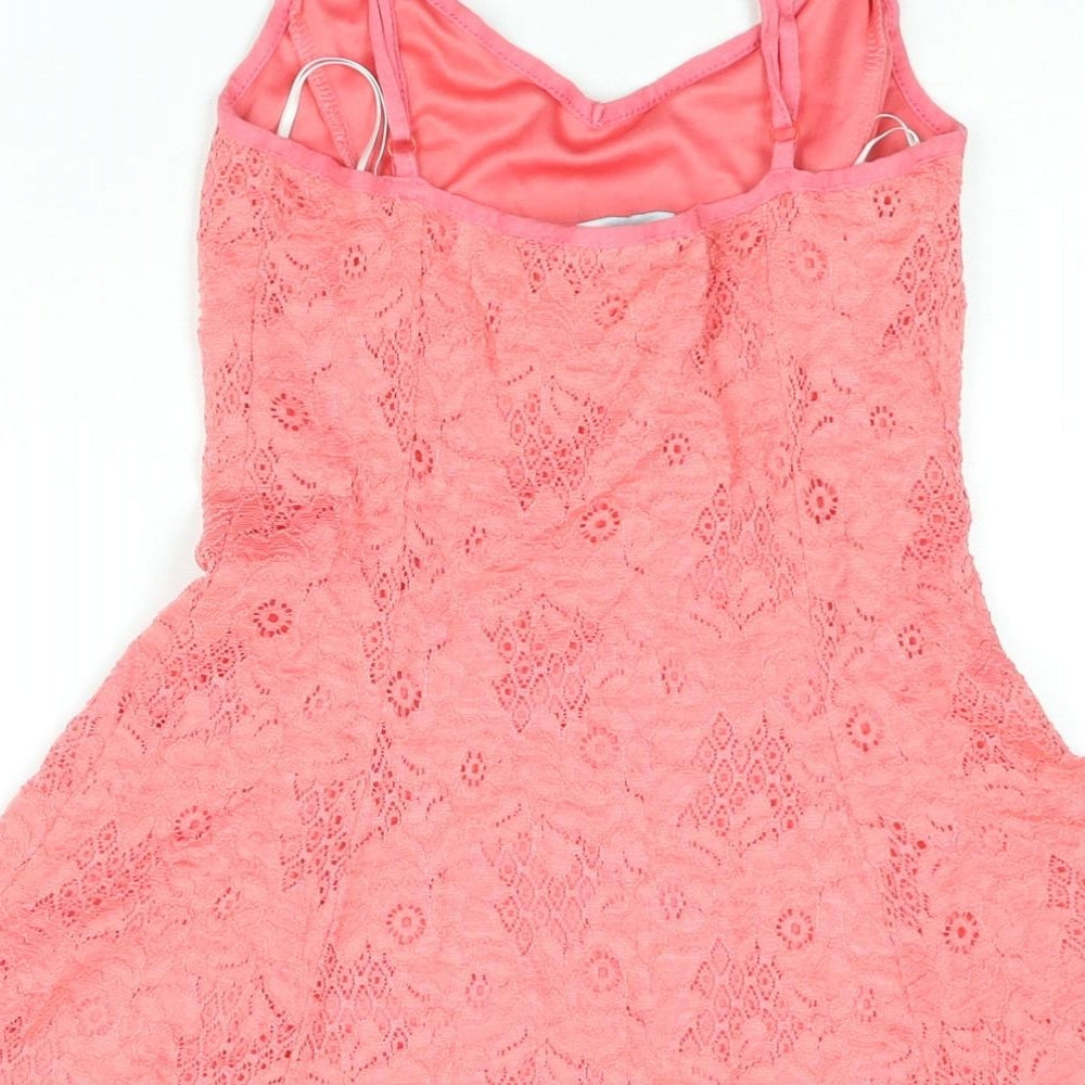 New Look Womens Pink Nylon A-Line Size 8 V-Neck Pullover