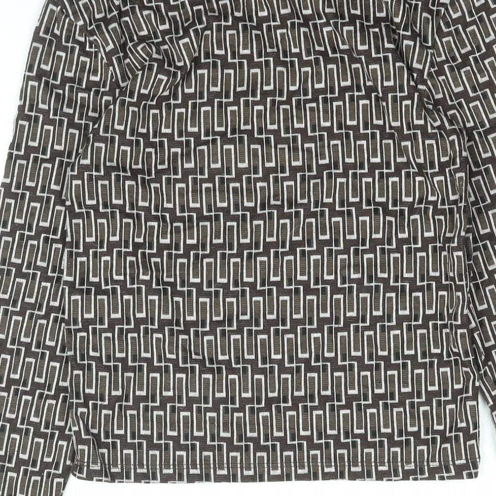 Zara Womens Brown Geometric Polyester Basic T-Shirt Size S Round Neck
