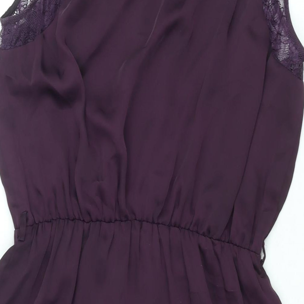New Look Womens Purple Polyester Shift Size 12 Round Neck Button - Lace Detail