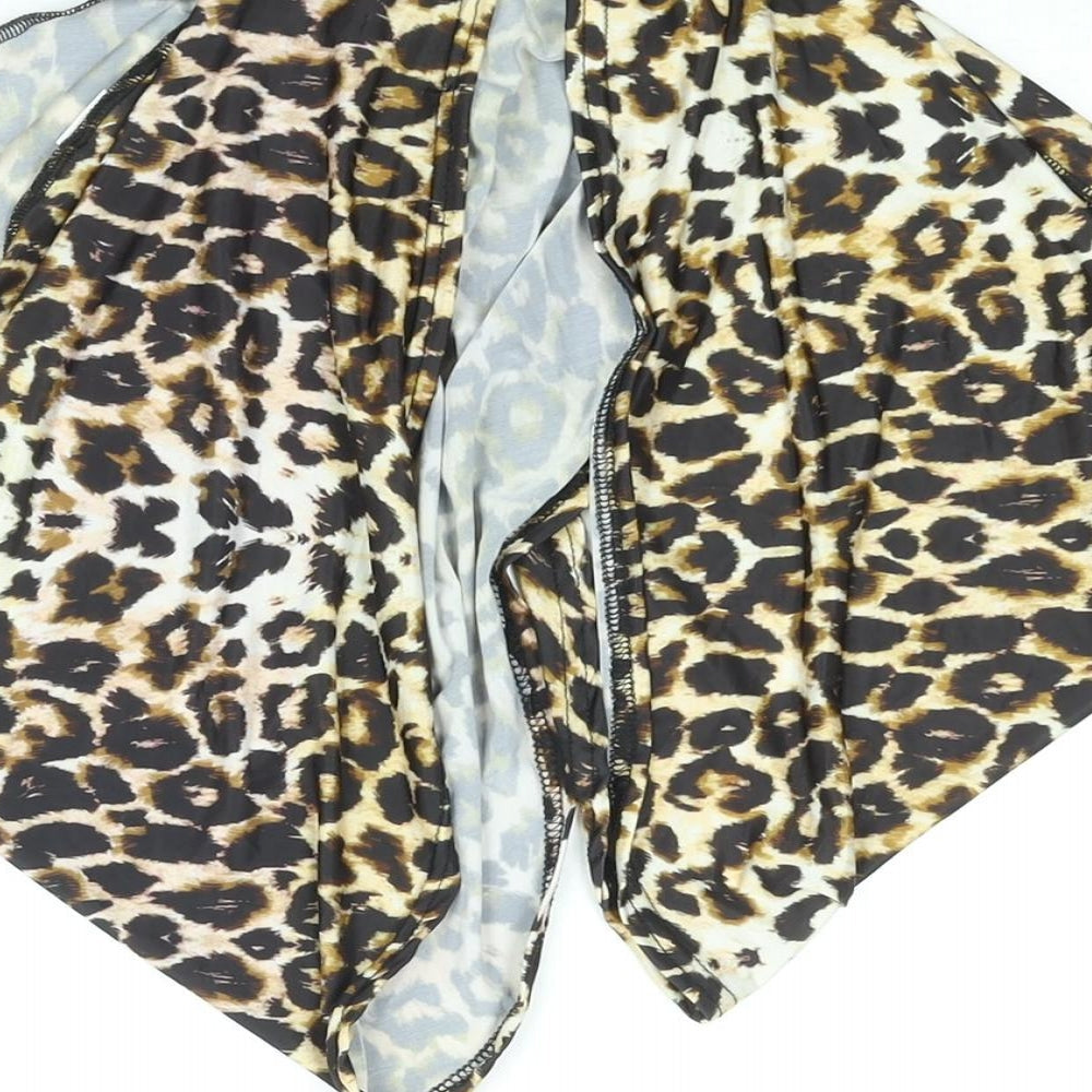 PRETTYLITTLETHING Womens Beige Animal Print Polyester Cropped Blouse Size 8 Mock Neck - Wrap Style Leopard Print