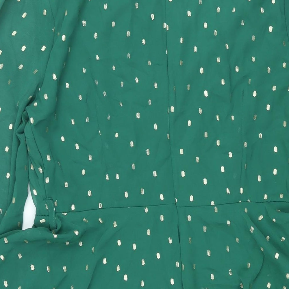 Quiz Womens Green Geometric Polyester A-Line Size 8 V-Neck Zip - Layered Frill