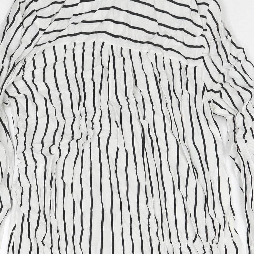 Defacto Womens White Striped Viscose Tunic Button-Up Size XS Collared